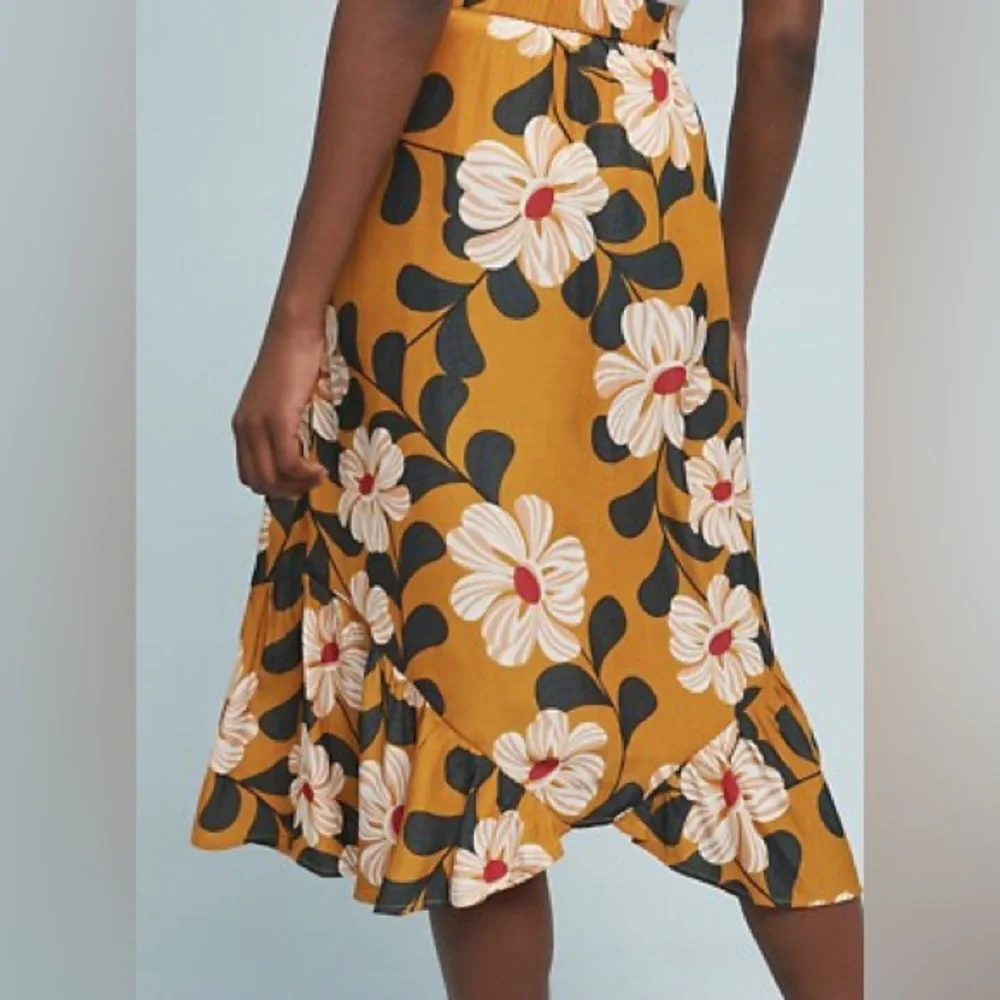 Anthropologie Eva‎ Franco Ikebana Yellow Floral Midi Skirt Size 0